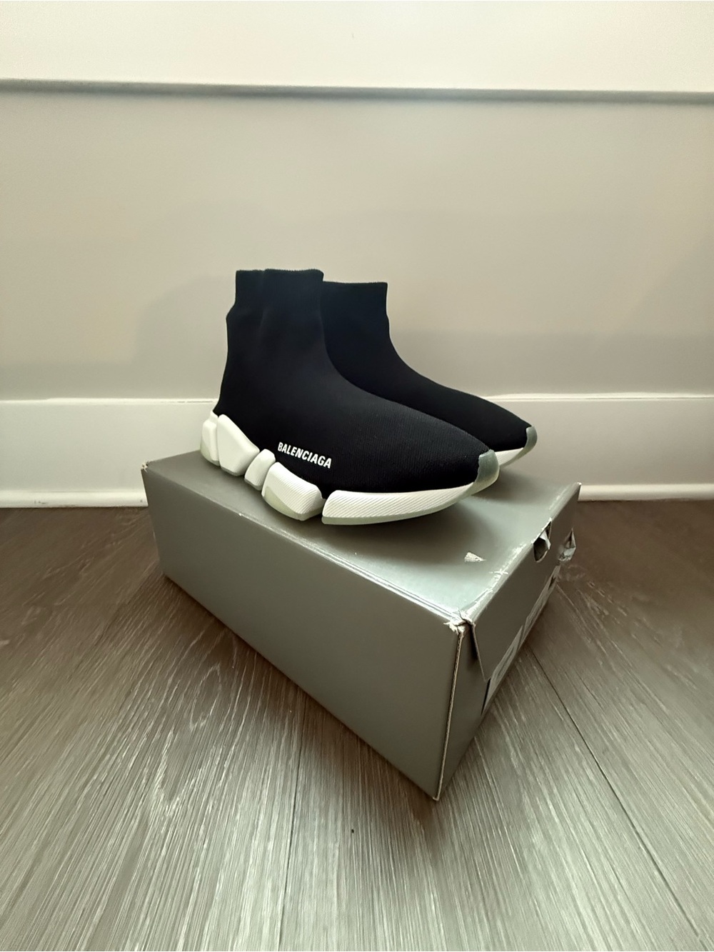 Balenciaga Black and White Men's Speed Trainer Sneakers